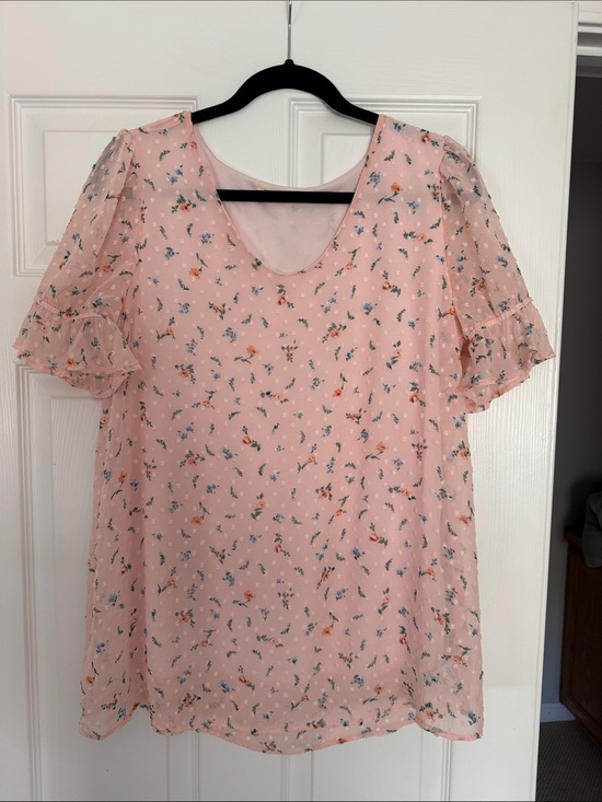 Reb J Tops - Light Pink Floral Ruffle-Sleeve Blouse